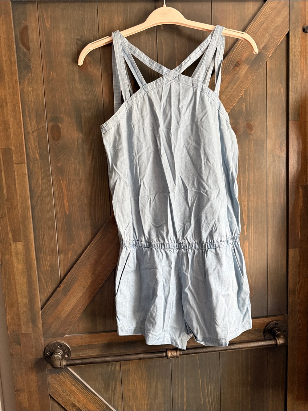 Fabletics Light Blue Chambray Girls Romper